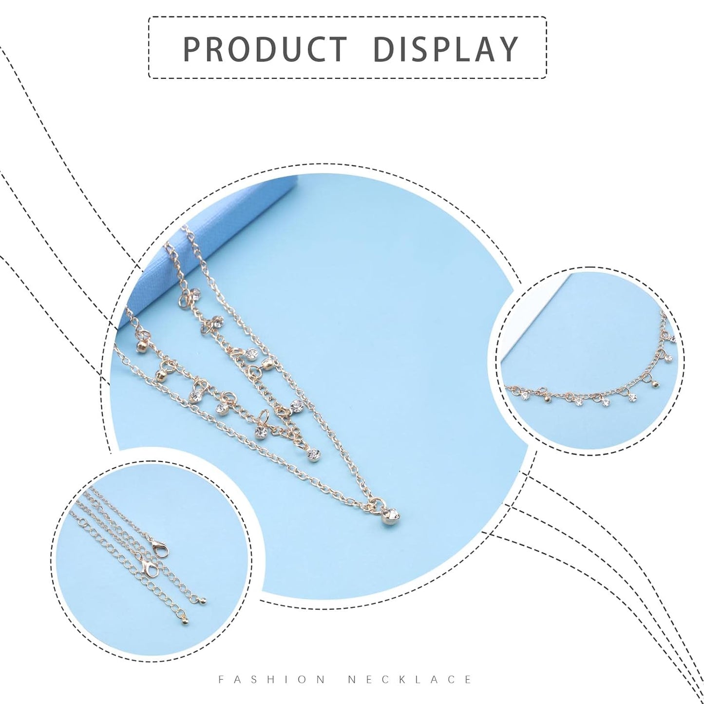 Boho Layered Gold Choker Necklace Crystal Pendant Necklace Rhinestone Tassel Choker Necklace Sparkly CZ Dangle Necklace Chain Jewelry for Women and Girls (Gold)