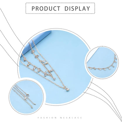 Boho Layered Gold Choker Necklace Crystal Pendant Necklace Rhinestone Tassel Choker Necklace Sparkly CZ Dangle Necklace Chain Jewelry for Women and Girls (Gold)