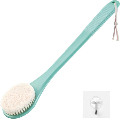 Back Scrubber for Shower, Shower Body Brush for Cleaning with Long Handle for Showering, 17 Inch Back Washer Exfoliator for Shower Men Women with Non-Slip Handle, Adhesive Hook (Celadon Green)