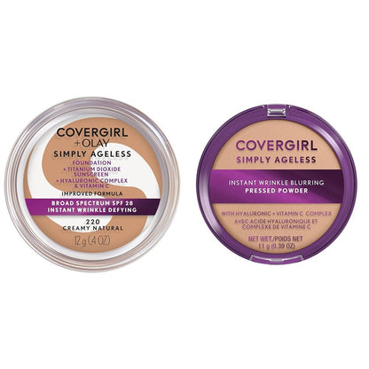 COVERGIRL Simply Ageless Instant Wrinkle-Defying Foundation Creamy Natural 0.44 Fl Oz & Instant Wrinkle Blurring Pressed Powder Classic Ivory 0.39 Oz
