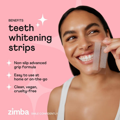 Zimba Teeth Whitening Strips Vegan Whitening Strip Enamel Safe Teeth Whitening Hydrogen Peroxide Teeth Whitener for Coffee, Wine, and Other Stains, 28 Strips (14 Day Treatment), Peach