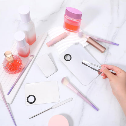 3Pcs Stainless Steel Cosmetic Makeup Palette Professional Cosmetic Mixing with Spatula Makeup Artist Tool Nail Art Palette for Mixing Foundation Eye Shadow Eyelash Nail Art Different sizes