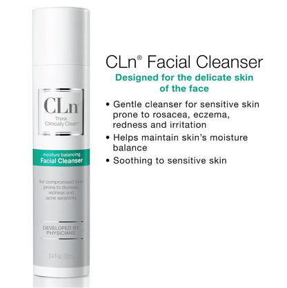 CLn® Facial Cleanser - Hydrating Facial Cleanser with Glycerin, For Skin Prone to Dryness, Eczema, Redness, Irritation & Acne Sensitivity, Fragrance-Free & Paraben-Free, 3.4 fl. oz.