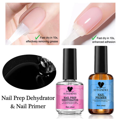 15 ml Nail Dehydrator and Primer Set, Acid Free Natural Prep Dehydrate & Bond Primer, Professional Nail Prep Kit for Acrylic Nails Gel Polish Manicure Nails Supplies Fast Dry