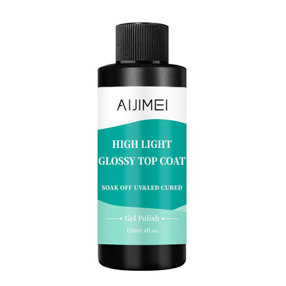 AIJIMEI 120ml High Shine Glossy Top Coat for Nails Long Lasting, Smooth TopCoat, High Light Glossy Top Coat for DIY Nail Art Use Enhance Your Manicure with Brilliant Reflection 4 Fl Oz