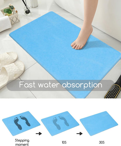 Stone Bath Mat 24"x16" - Diatomaceous Earth Shower Mat, Quick Dry, Anti-Slip, Modern Design with Bonus Non-Slip Pad - Perfect for Home Safety and Style, (Blue)
