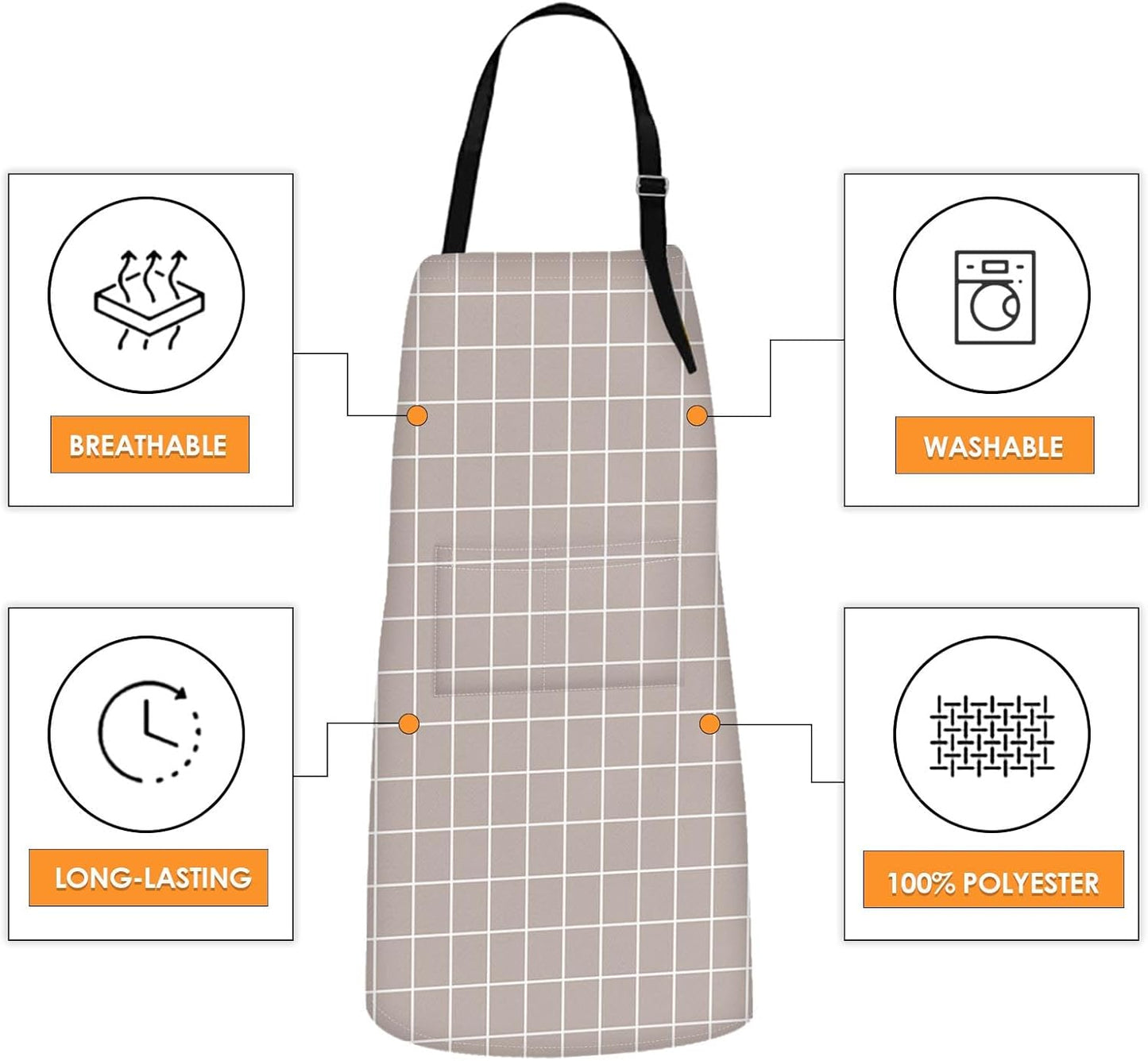 Britimes 2 Pack Aprons, Plaid Check Grid Taupe Adjustable Bib Aprons with 2 Pockets for Women Men Couple Lovers Chef Home Kitchen Cooking Baking Gardening Tan Black Apron 32x28 Inches