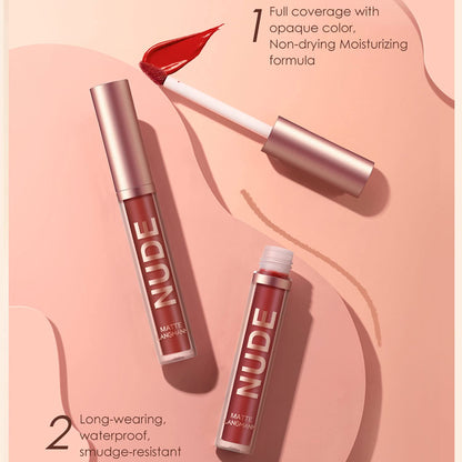 BestLand 6Pcs Matte Liquid Lipstick + Lip Liner Pens Set, One Step Lips Makeup Kits Pigment Velvety Nude Lip Stain Waterproof Long Wear Lip Gloss Make up Gift Set (Graceful Nudes Collection)