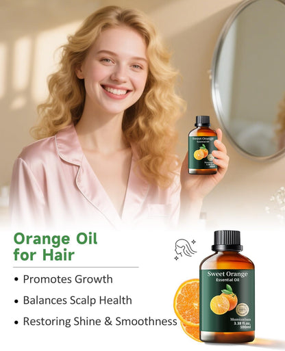 Orange Essential Oil Pure,Mumianhua Natural Sweet Orange Oil for Diffuser, Humidifier, Air Purifier, Skin,Home, Soap, Candle Making, Room Spray, Cleaning 3.38Fl Oz
