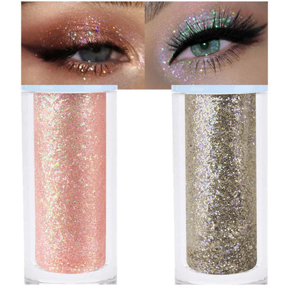 Liquid Sparkling Glitter Eye Shadow Sticks Set: Crystal Silver Golden Eyeshadow, Eyeliner, Eyelid, Liquid Highlight Shimmer Makeup for Eyes,Waterproof Quick-Drying,2 Pcs (02+05)