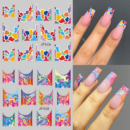 12 Sheets Colorful Stripes Nail Art Stickers Geometric Rainbow Wave Design Water Transfer Nail Decals for Nails Art Abstract French Pattern Acrylic Slider Nail Foils for Women Manicure Nail Decor