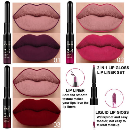 evpct 3Pcs Dark Plum Purple Rose Dark red Matte Lip Liner Pencil and Liquid Lipstick Sets for Women Long Lasting Waterproof, 24 Hour Lipstick Lip Stick/Gloss Set labiales mate 24 horas originales, 01