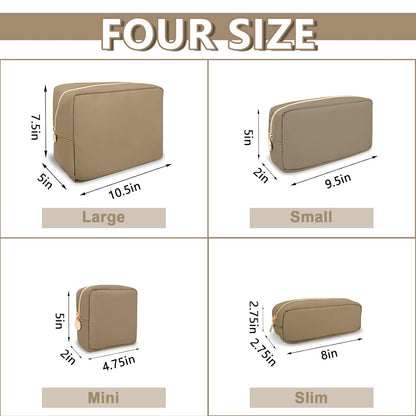 Mini Makeup Pouch for Purse, Small Cosmetic Bag Pouch Nylon Travel Toiletry Organizers for Women Girls, Cute Zipper Pouch Coin Purse Preppy Storage Bag for School Work(Mini-Khaki)