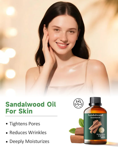 Sandalwood Essential Oil Pure，Mumianhua Natural Sandalwood Oil Undiluted Therapeutic Grade Aromatherapy Oil for Diffuser, Skin, Hair, Massage, Candle & Soap Making 3.38 Fl Oz