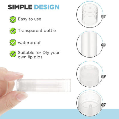 50 Pcs Lip Balm Containers Tubes Empty 3/16 oz Clear Lip Tubes and Shrink Wrap, Lip Gloss Tubes Lip Balm Containers with White Caps Twist Tubes for making Gifts, Travel