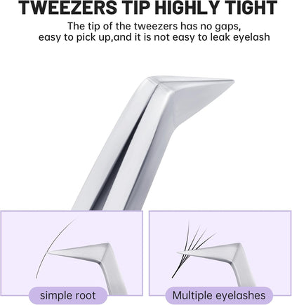 High Precision Lash Tweezers for Individual and Volume Eyelash Extensions Premium Stainless Steel Curved Fiber Tip Professional Isolation Tweezer