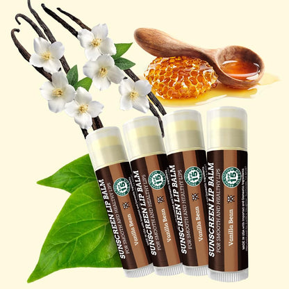Earth's Daughter SPF Lip Balm 4-Pack - Lip Sunscreen, SPF 15, Organic Ingredients, Vanilla Flavor, Beeswax, Coconut Oil, Vitamin E - Hypoallergenic, Paraben Free, Gluten Free