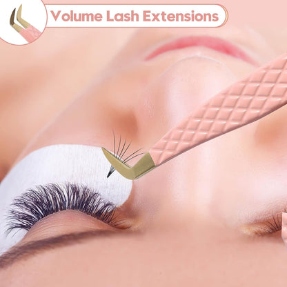 Ms.Queen Lash Tweezers for Eyelash Extensions,Fiber Tip Eyelash Tweezers for Mink Lashes Fan Making Mega Volume Boot Lashing Tweezers