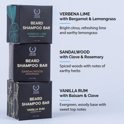 ZEUS Beard Wash Bar for Men, All-Natural Hydrating Shampoo, Skin-Clarifying Soap & Beard Care Cleanser with Natural Ingredients, Anti-Itch & Gentle on Skin (Made in USA) Vanilla Rum