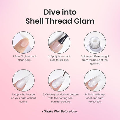 Beetles Pearl Pink Gel Nail Polish,Pearlescent Pink Mermaid Nail Drawing Gel Nail Art Polish Soak Off Uv Led Shimmer Gel Liner Nail Art with Dotting Pen & Heart Nail Charms for Women