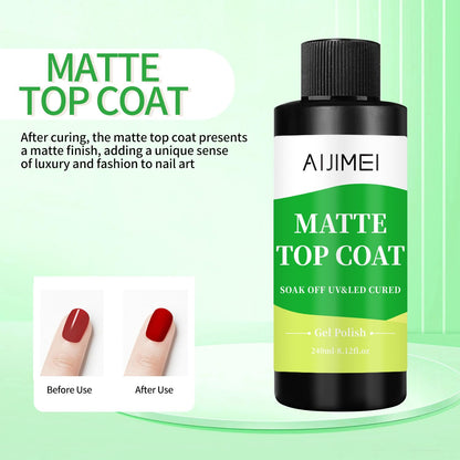 AIJIMEI Elegant Satin Matte Top Coat for Nails Finish Nail Polish Matte Nail Top Coat, Long-Lasting Nail Polish Matte Top Coat & Quick-Dry Top Coat Satin Matte TopCoat 8 Fl Oz