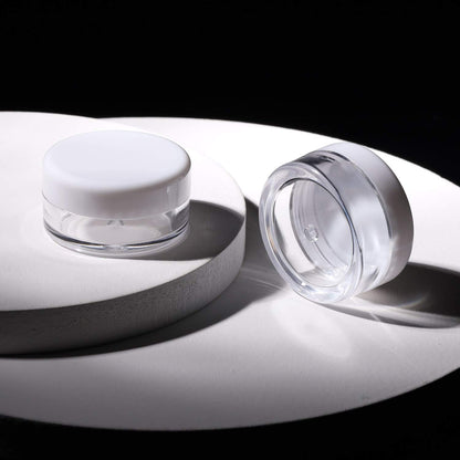 Refillable Cosmetic Sample Jars - 100 Pack 10g (0.35oz) White Small Travel Containers with Lids + 10 Mini Makeup Spatulas - BPA Free