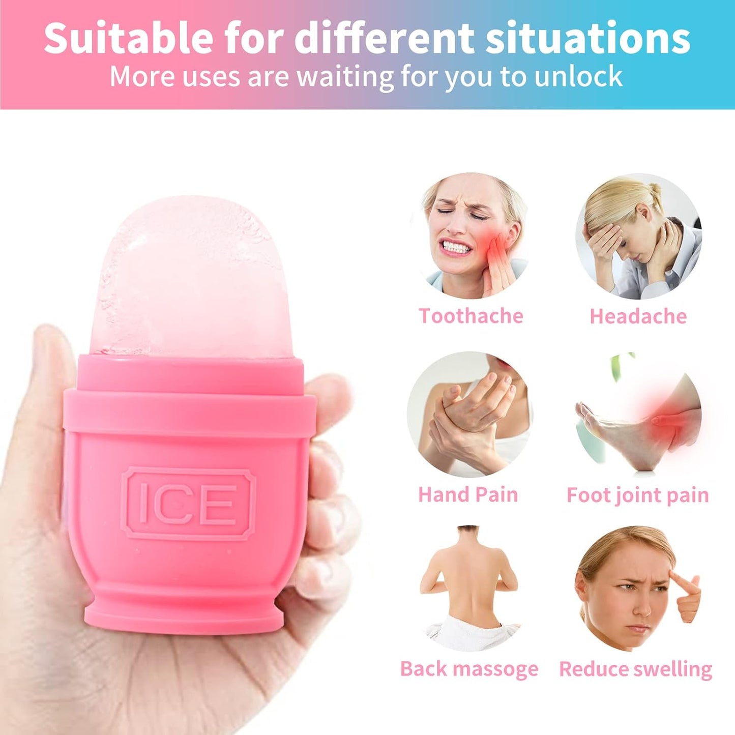 2 Packs Face and Body Ice Roller, Silicone Ice Cube for Puffiness, Pain Relief, Cold Therapy Ice Cup Molds Massage Tool