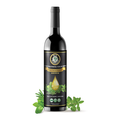 M.G. PAPPAS High Polyphenol Tuscan Herb Infused Olive Oil Extra Virgin - Polyphenol Lab Report 650mg/kg - Unfiltered First Cold Pressed Greek EVOO - Award Winning - Salads Dipping Cooking Baking