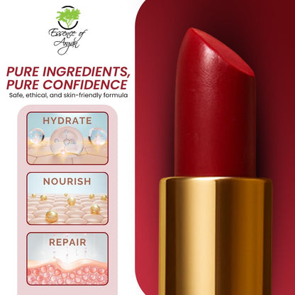 𝗘𝘀𝘀𝗲𝗻𝗰𝗲 𝗼𝗳 𝗔𝗿𝗴𝗮𝗻 Moisturizing Deep Red Lipstick, Tinted Lip Balm with Pure Organic Argan Oil, Shea Butter Lip care, Lip Moisturizer, Long Lasting Lipstick Cabernet