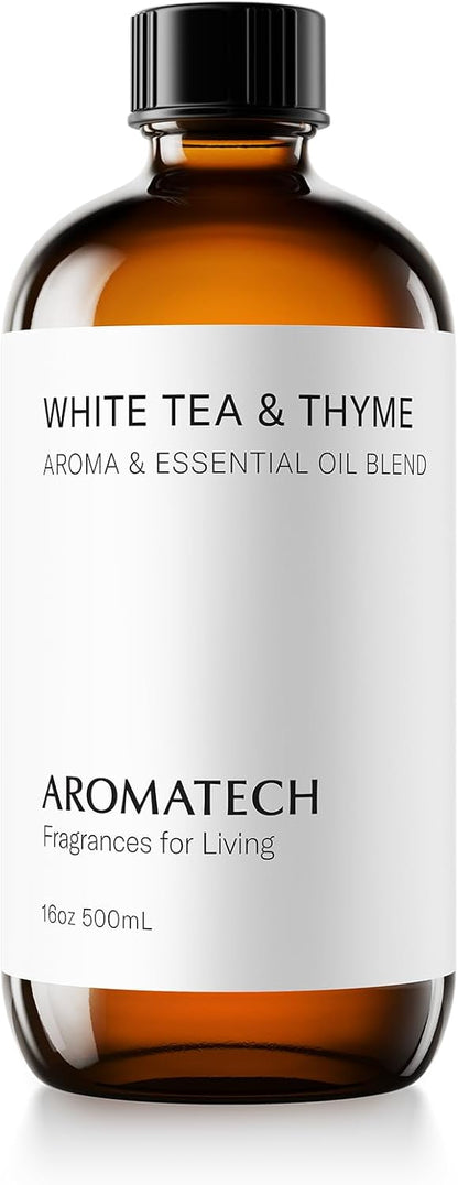 AromaTech White Tea and Thyme Aroma Essential Oil Blend: Luxury Hotel Inspired Aromatherapy with Tea Leaf, Fresh Thyme & Amber for Ultrasonic Diffusers & Nebulizers - 16 fl oz, 500 mL