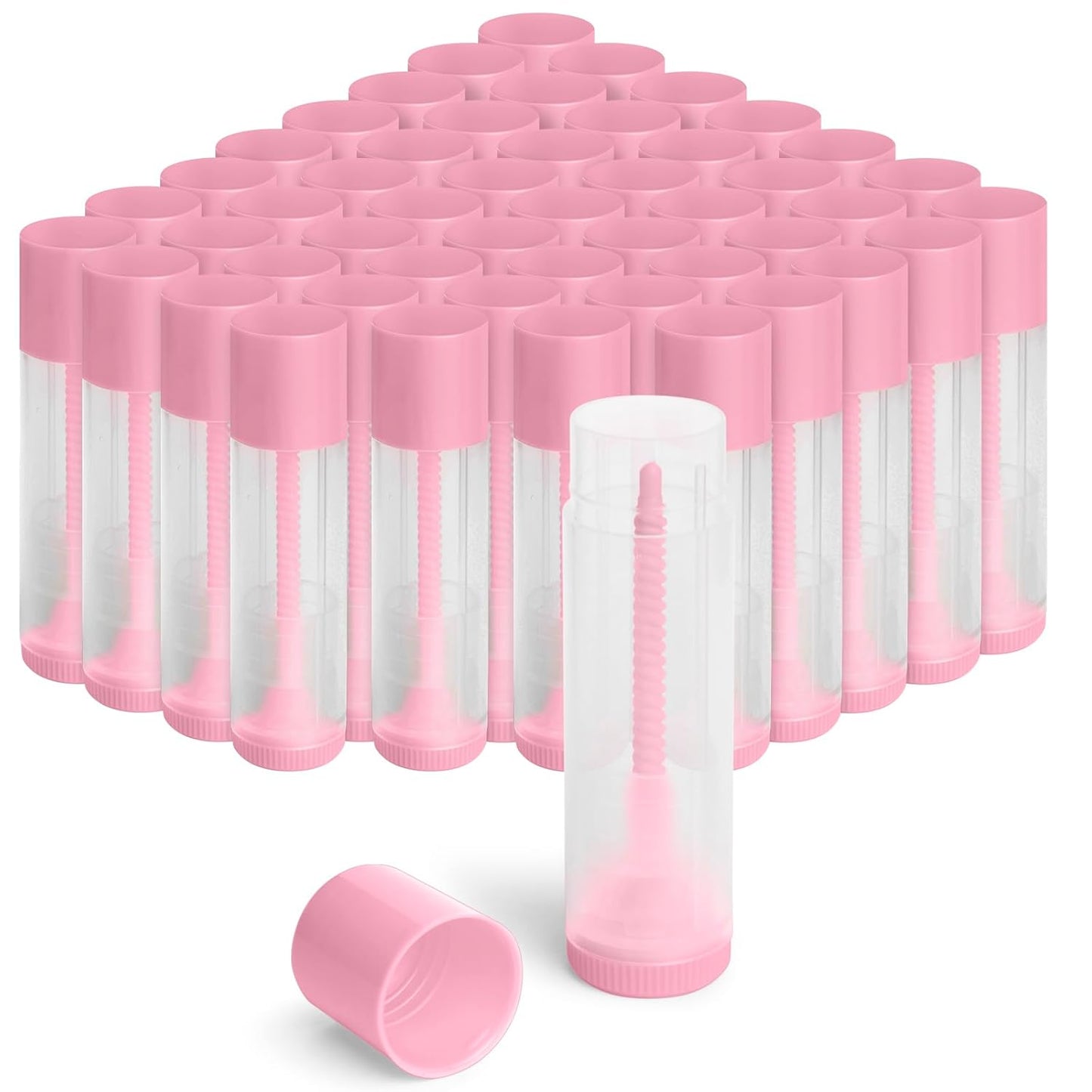 JuLand 50 Pack Empty Lip Balm Containers Bulk 5.5ml - Clear Twist-Up Tubes with Pink Caps, Refillable Chapstick Tube for DIY Lip Balm Making