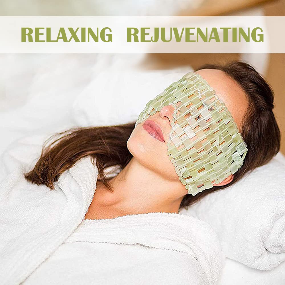 Jade Face Mask, Relief Jade Eye Mask, Natural Jadestone Eye Mask, Skin Care Massage Tool for Swollen, Eliminate Wrinkles, Dark Circles