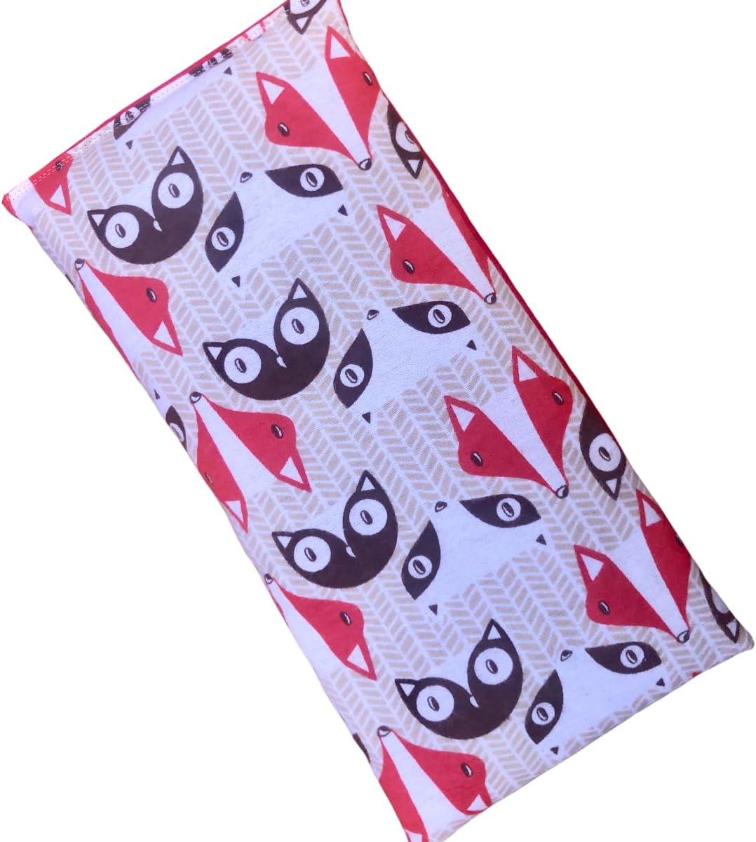 Microwave Heating Pad Filled With Flax Seed and Choice of Dried Herbs, Herbal Cold Pack, Good Size for Back Pain and Cramps, Hot and Cold Therapy, 6" x 12" (Red Fox, Peppermint & Chamomile)