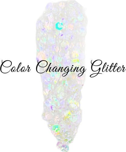 Clear White Glitter Gel for Body, Face, Hair and Lip, Color Changing Glitter Gel Under Light, Rave Mermaid Makeup Accessories (White)