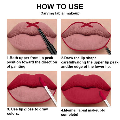 evpct 3Pcs Dark Ruby Brown Rose red Lip Stain Paint Matte Lip Liner and Lipstick Set Long Lasting labiales matte mate larga duracion listip 24 hours a prueba de agua mate 24 horas originales