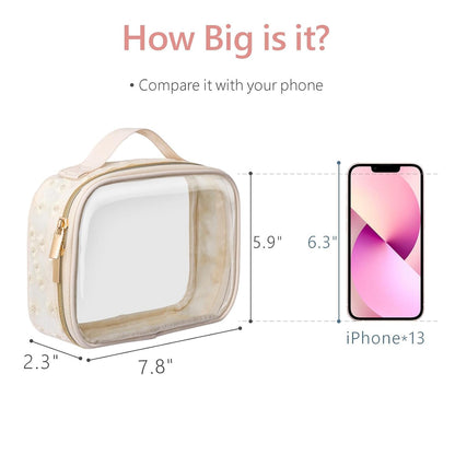 PACKISM Floral Texture TSA Approved Toiletry Bag - 180° Large Opening Clear Makeup Bags with Handle, Easily Access, Quart Size Travel Bag TSA Approved, Thick Non-deformable No Smell, Beige