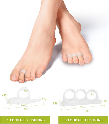 Bukihome Hammertoe Corrector Gel Toe Straighteners - 12 pcs Support Crest for Women & Men - Realign Bent, Crooked, Curled, Claw, Hammer Toes - Clear,Multi-Size