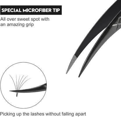 Ms.Queen Isolation Tweezers for Eyelash Extensions, Fiber Grip Dolphin Shape Lash Tweezers for Classic & Individual Eyelash Extensions,Black