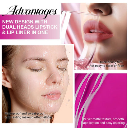 evpct 1Pcs Hot Pink Matte Lip Liner & Liquid Lipstick Stain Makeup Set for Women, Hot Pink Lip Liner Stain Long Lasting Waterproof Smudge Proof, Cruelty Free Lip Stick Makeup 24 hours originales, 59