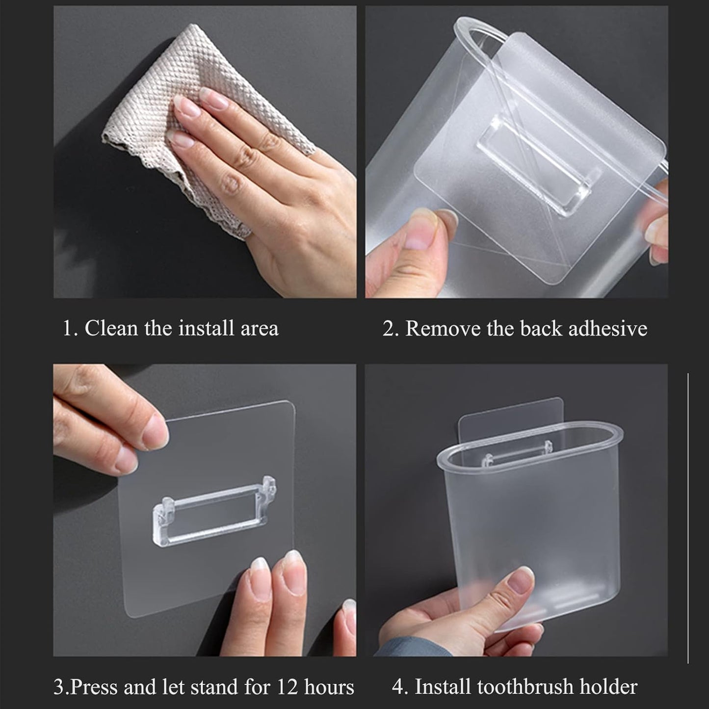 Toothbrush Holders Wall Mounted, Self Adhesive Tooth Brush Holder for Bathroom Electric Toothbrush Toothpaste Razor Bathroom Accessories(Clear)