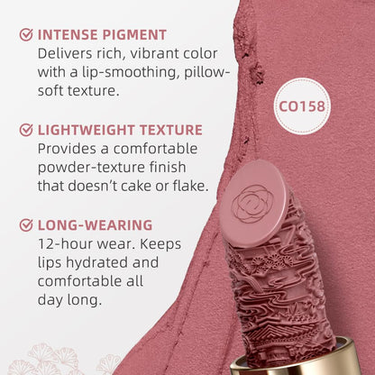 Catkin Semi-Matte Lipstick Hydrating High Impact Color Infused with Vitamin E and Avocado Oil Smooth Soft Texture Long Lasting Matte Finish 158