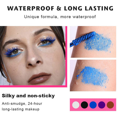 Waterproof 5PCS Colorful Voluminous Mascara Set – Lengthening, Defining, Curling, Multiplying Formula (Cruelty-Free)-White Black Blue Purple Brown Colored Mascara Eyelash Makeup Pack, Festival Gift