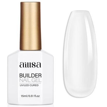 AILLSA Clear Builder Gel for Nails 7 in 1 Strengthener & Thickening Gel Polish Natural Nail Enhancement Extension Hard Gel Salon and DIY Beginner Friendly 0.51 Oz