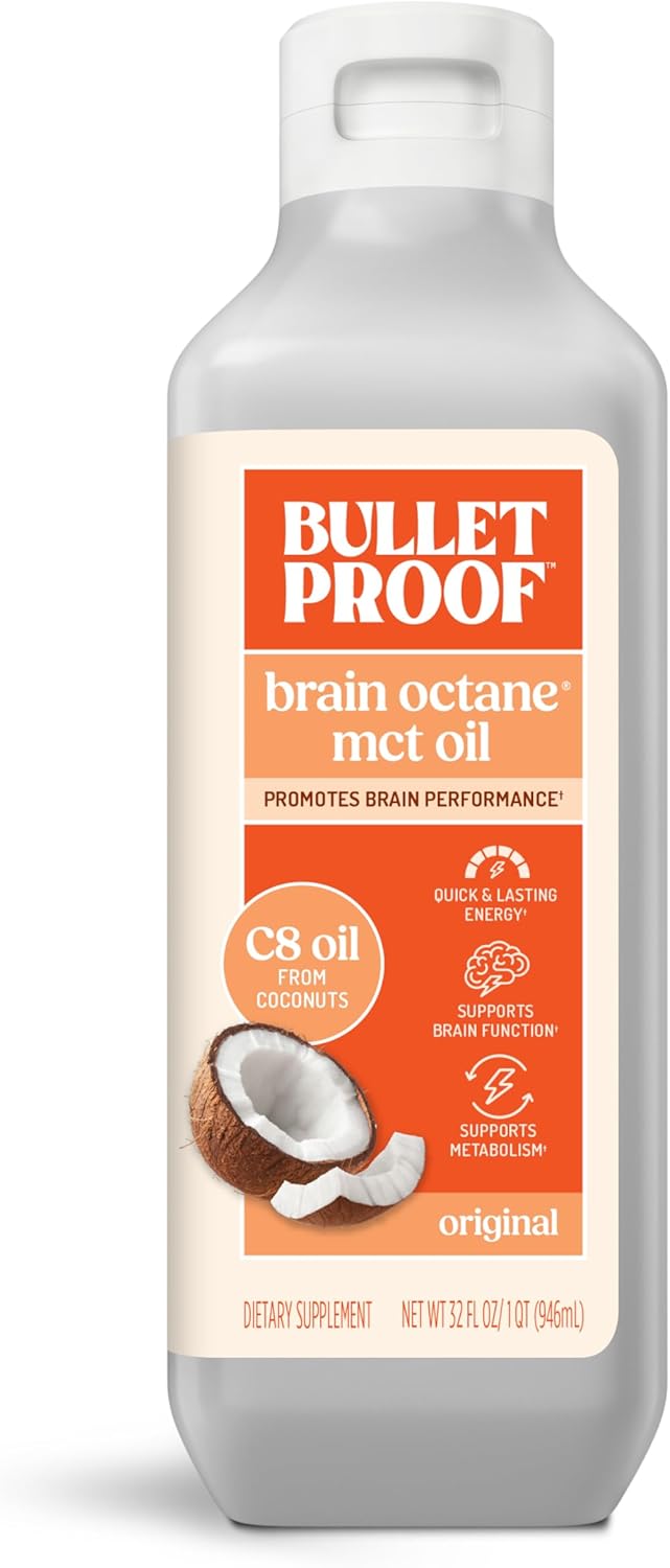 Bulletproof Brain Octane C8 MCT Oil, 32 Ounces, Keto Supplement for Sustained Energy and Fewer Cravings