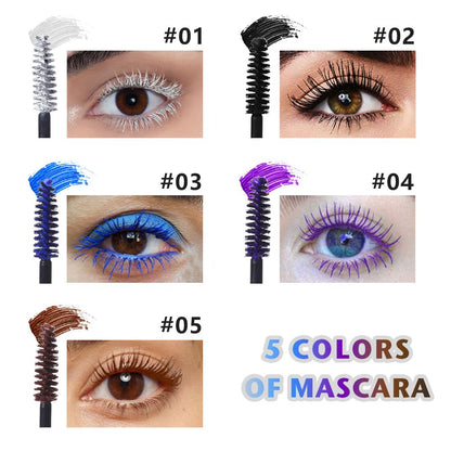 Waterproof 5PCS Colorful Voluminous Mascara Set – Lengthening, Defining, Curling, Multiplying Formula (Cruelty-Free)-White Black Blue Purple Brown Colored Mascara Eyelash Makeup Pack, Festival Gift
