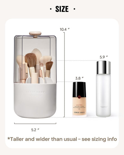 EACHY Makeup Brush Holder 360° Rotating with Dustproof Lid, Waterproof Material, 7 Compartments for Organized Storage, Stylish and Durable Design for Vanity (White)