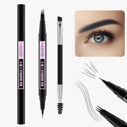 LAVONE Eyebrow Pencil, 2-In-1 Waterproof Eyebrow Pen, with 3 Tip Microblading Eyebrow Pen and Ultra-Precise Brow Pencil, Dual-ended Eyebrow Brush, for Eyebrow Makeup - Ash Black