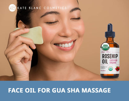 Kate Blanc Cosmetics Rosehip Oil for Face & Skin (4oz, Organic, Pure, Cold Pressed) Rosehip Seed Face Oil for Facial & Gua Sha Massage