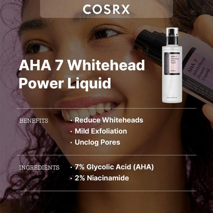 COSRX 7% Glycolic Acid Whitehead Removing Power Liquid, 3.38 fl.oz, AHA Exfoliant, Exfoliating Toner for Face & Body, Pore Minimizer, Korean Skin Care