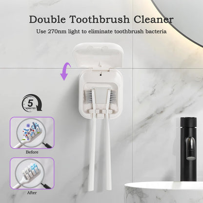 Toothbrush Holder, Toothbrush Cleaner Case, Portable USB Charging Toothbrush Cover with U V-C Light, Travel Toothbrush Holder (White-Double)